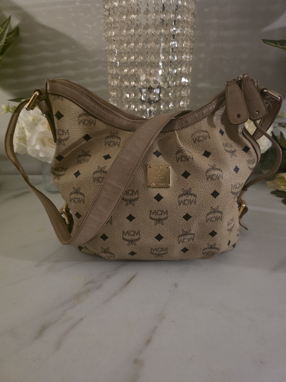 MCM Visetos Tan Crossbody Shoulder Bag